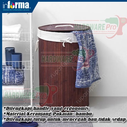 Keranjang Laundry Bambu Keranjang Baju Kotor Bulat Laundry Basket Round INFORMA