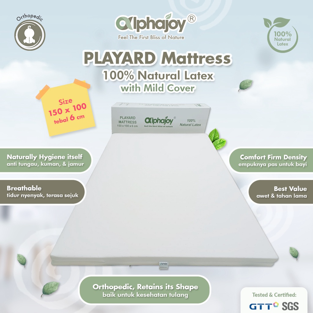 ALPHAJOY PLAYARD MATTRESS 100% NATURAL LATEX 150X100X6CM W/ MILD COVER