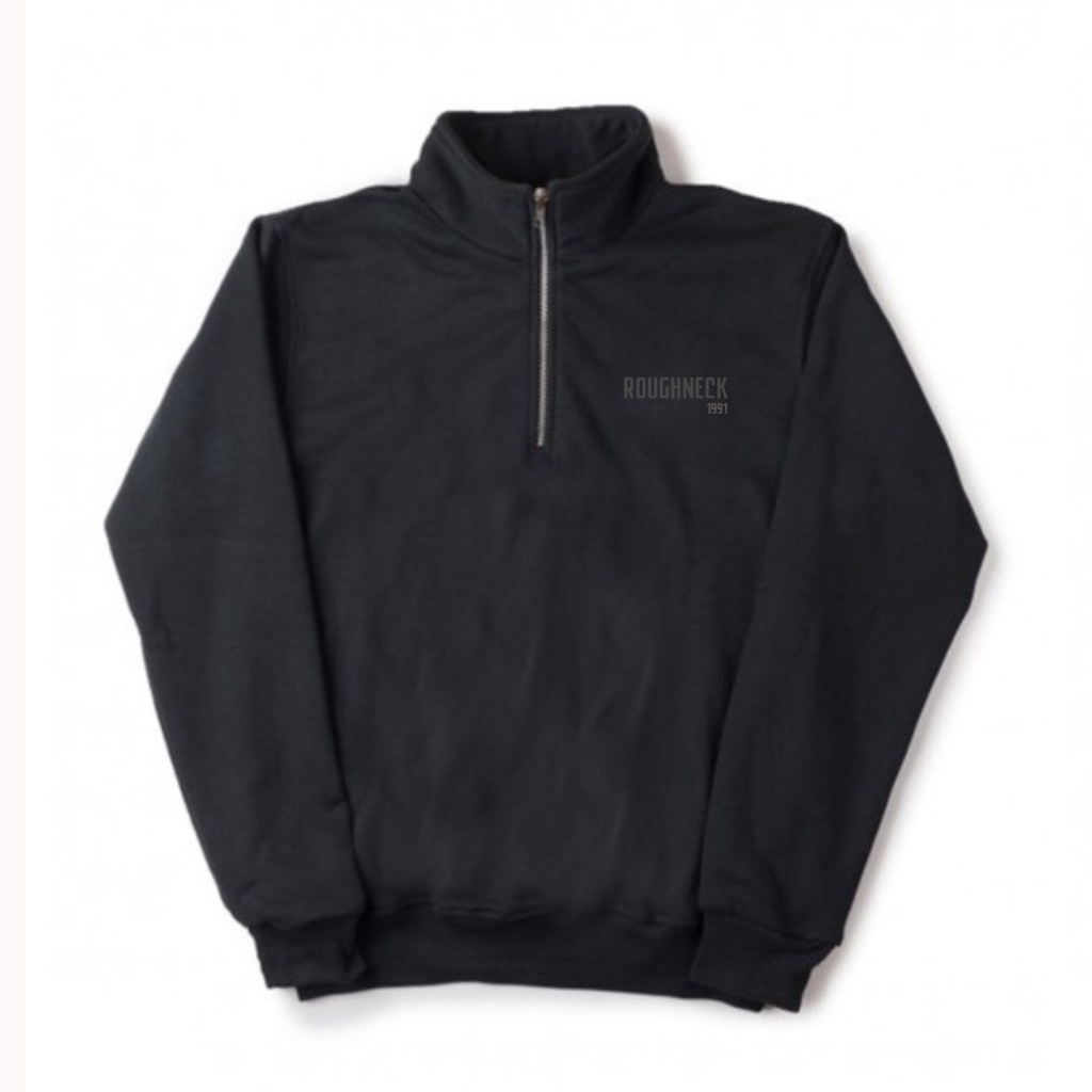 ROUGHNECK 1991 Basic Sweatshirt Half Zip Black / Sweater Distro Pria Wanita / CrewneckZipper