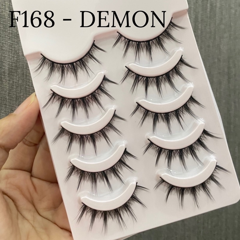 F168 DEMON - 5 Pairs Fairy False Eyelashes Cos Handmade Fake Lashes Little Devil Naturally Thick Lolita Eyelashes Lash Extension Makeup Tools