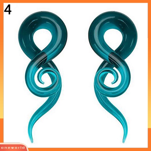 [oneworld] Wanita Punk Keong Spiral Kaca Kait Lancip Ear Plug Anting Expander Tandu