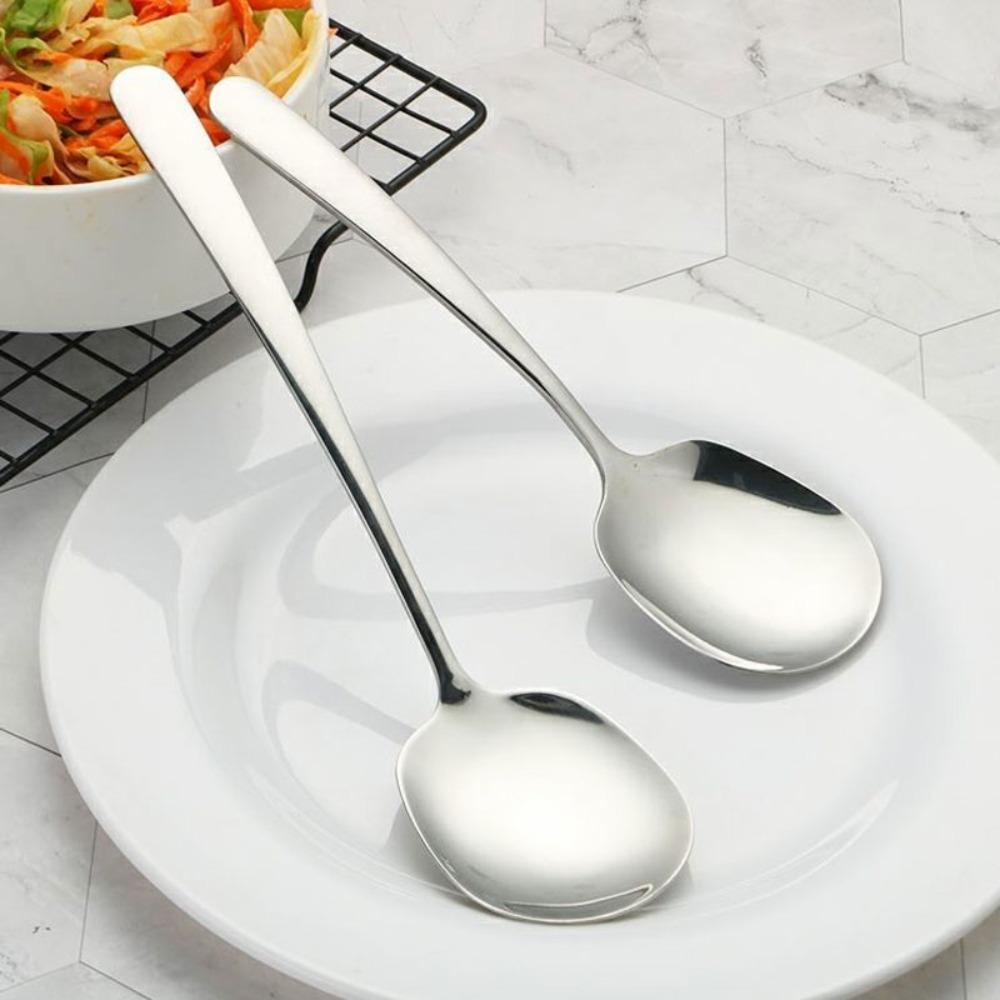 Solighter 2pcs Dish Public Soup Spoon Stainless Steel Gagang Panjang Peralatan Makan Distro Restoran Hotel