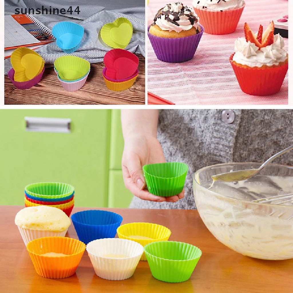 Sunshine 6 Pcs Cetakan Silikon Cupcake 6 Pcs Kue Muffin Loyang Kue Non Baking Tray.