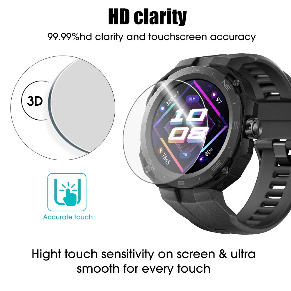 [Harga Grosir] Premium Tempered Glass Screen Protective Film Clear 3D Pelindung Layar HD Anti Pecah Smartwatch Film Pelindung Untuk Huawei Watch GT CYBER