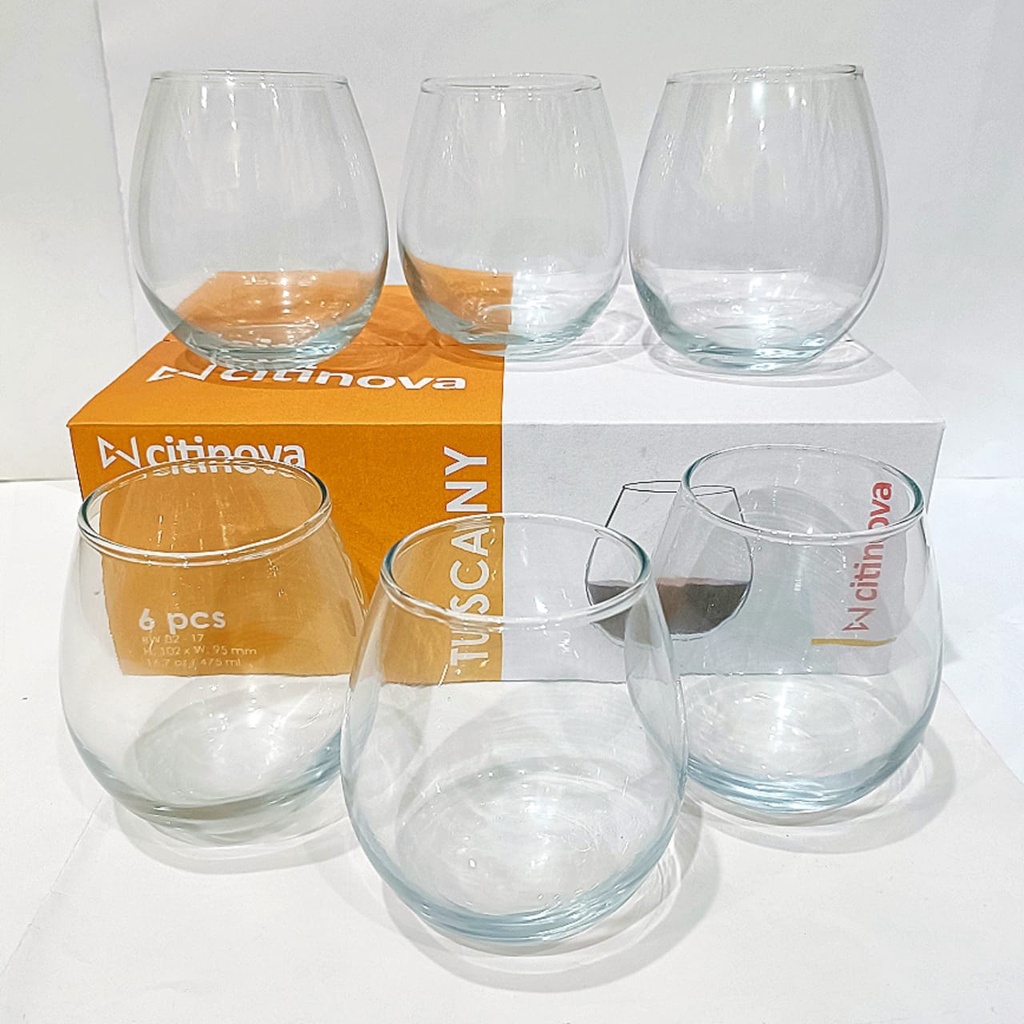 GELAS Minum Kaca CITINOVA Tuscany SET 6PCS 475ml/ Gelas Wine / Gelas Juice / Gelas Buble / Gelas Coc