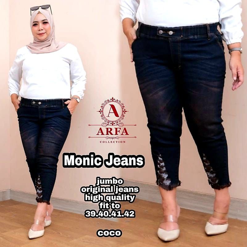 Monic Celana 7/9 Jeans Wanita Sobek tidak tembus pinggan Kancing Rekomendasi Influencer Ootd Cod