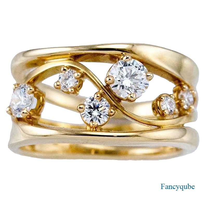 Mempesona Eropa Dan Amerika Fashion Wanita 18 K Emas Padat6 Berlian Berkilau Cincin Super Pengantin Pertunangan Pernikahan Rings