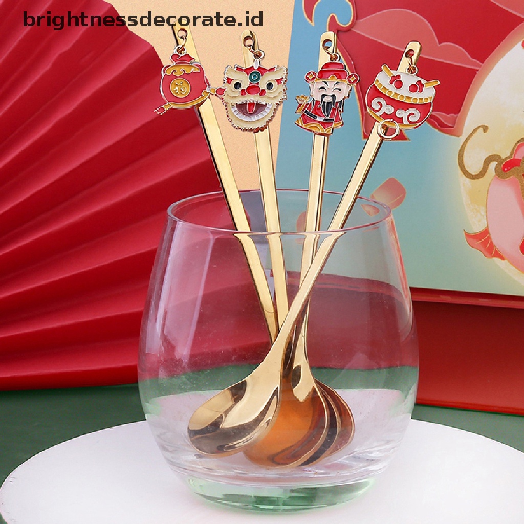 [Birth] Tahun Baru Sendok Garpu Harimau Kucing Liontin304Stainless Steel Peralatan Makan Kue Kopi Dessert Sup Stirring Spoon Fork Kithchen Use [ID]