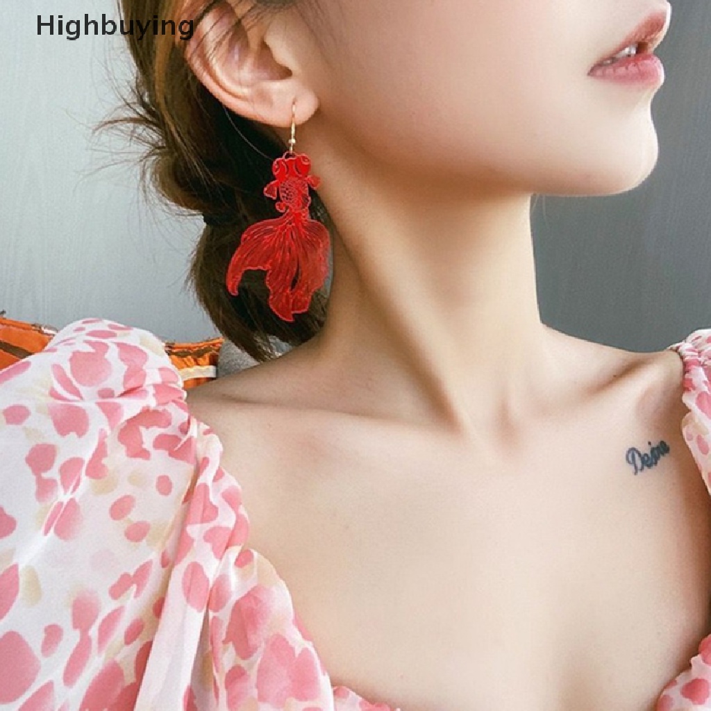 Hbid Fashion Anting Koi Liontin Hollow Ikan Mas Drop Earring Untuk Wanita Hadiah Perhiasan Glory