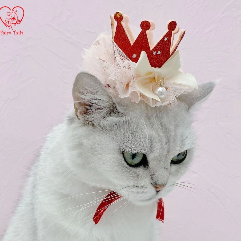 Aksesoris Topi Mahkota Hiasan Kepala Untuk Anabul Anjing dan Kucing Dengan Mutiara Pesta Ulang Tahun Ultah / Birthday Head Accessories Crown for Pet Dog and Cat