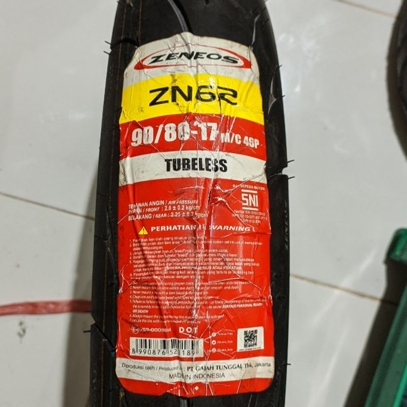 Ban Luar Tubeless Zeneos ZN 62 90/80-17 Sepeda Motor