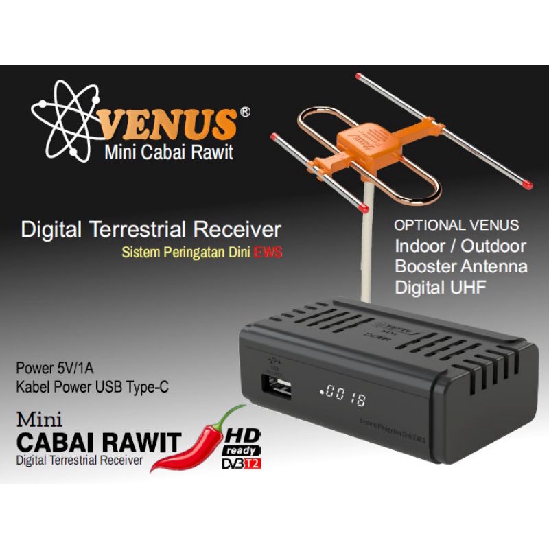 Detail produk dari Set Top Box Tv Digital VENUS CABAI RAWIT MINI DVB T2 EWS UHF HD set topbox tv ana