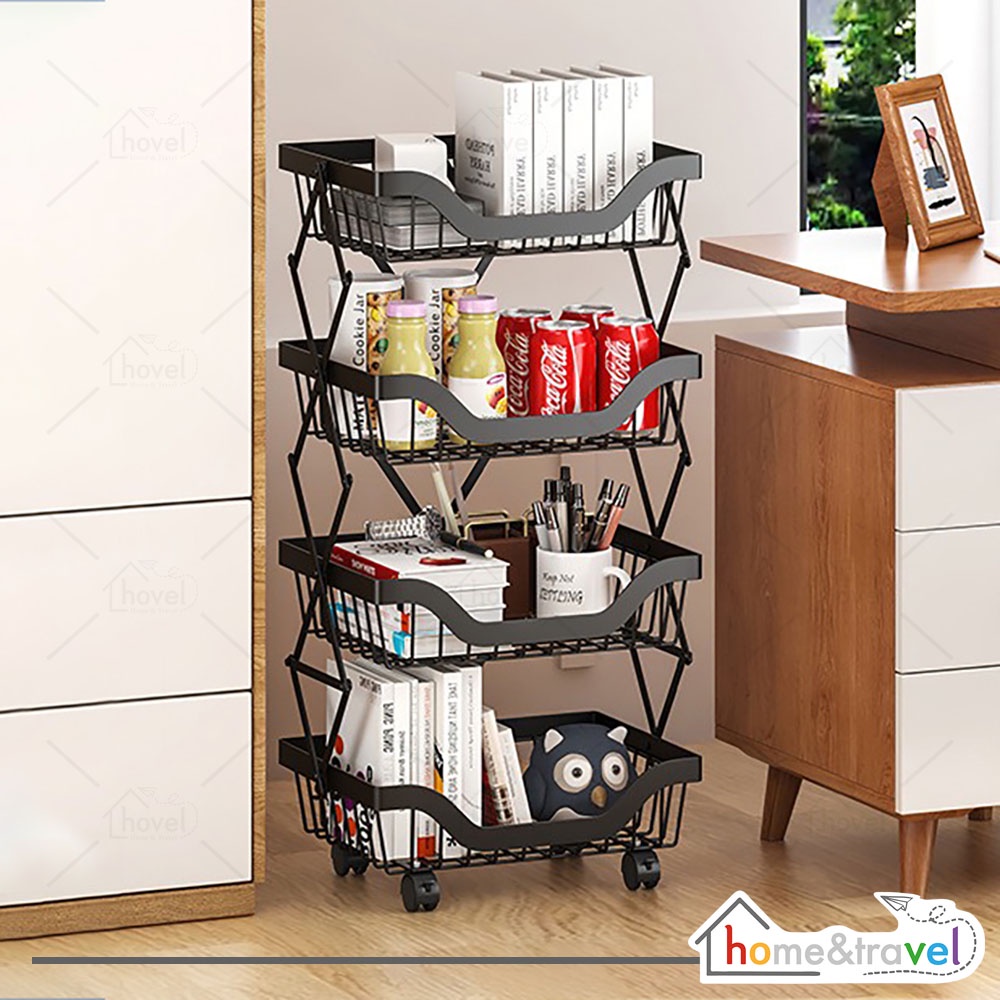 HOVELSHOP Rak Keranjang Sayur Dapur Buah Kitchen Rack Troli Lipat 3 4 Susun Portable Serbaguna