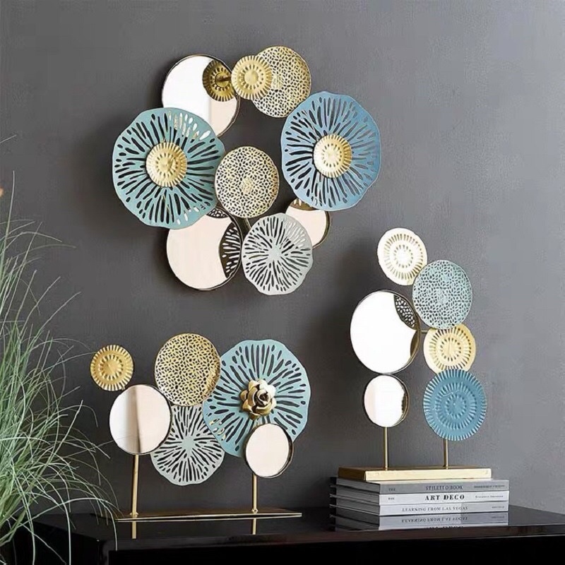 Wall Decor Hiasan Dinding Iron Flower Besi Kaca Metal Gold Modern Decoration