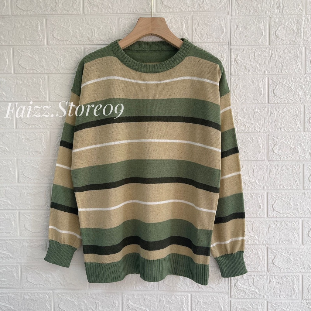 SWEATER RAJUT ADEY OVERSIZE STRIPPE BLOUSE WANITA LENGAN PANJANG