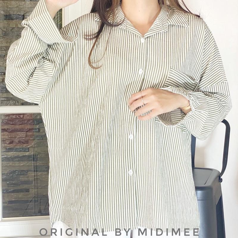 (COD)ATASAN OVERSIZE/KEMEJA JUMBO  BETTY BAHAN CRINKLE STRIP PREMIUM/BLOUSE LENGAN PANJANG SALUR