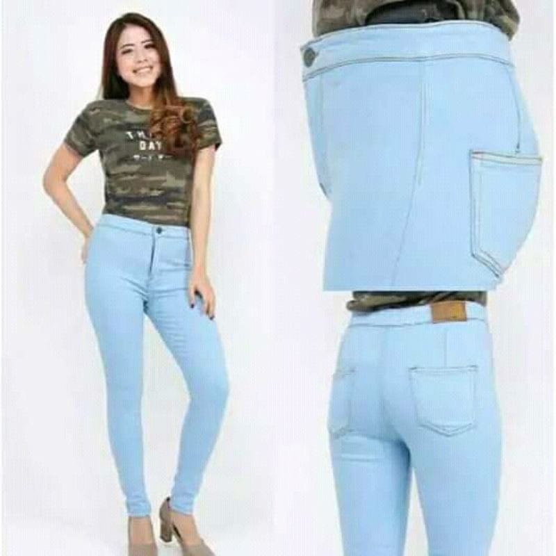 Highwaist Jumbo Jeans Skinny Polos Wanita Big Size 27-42