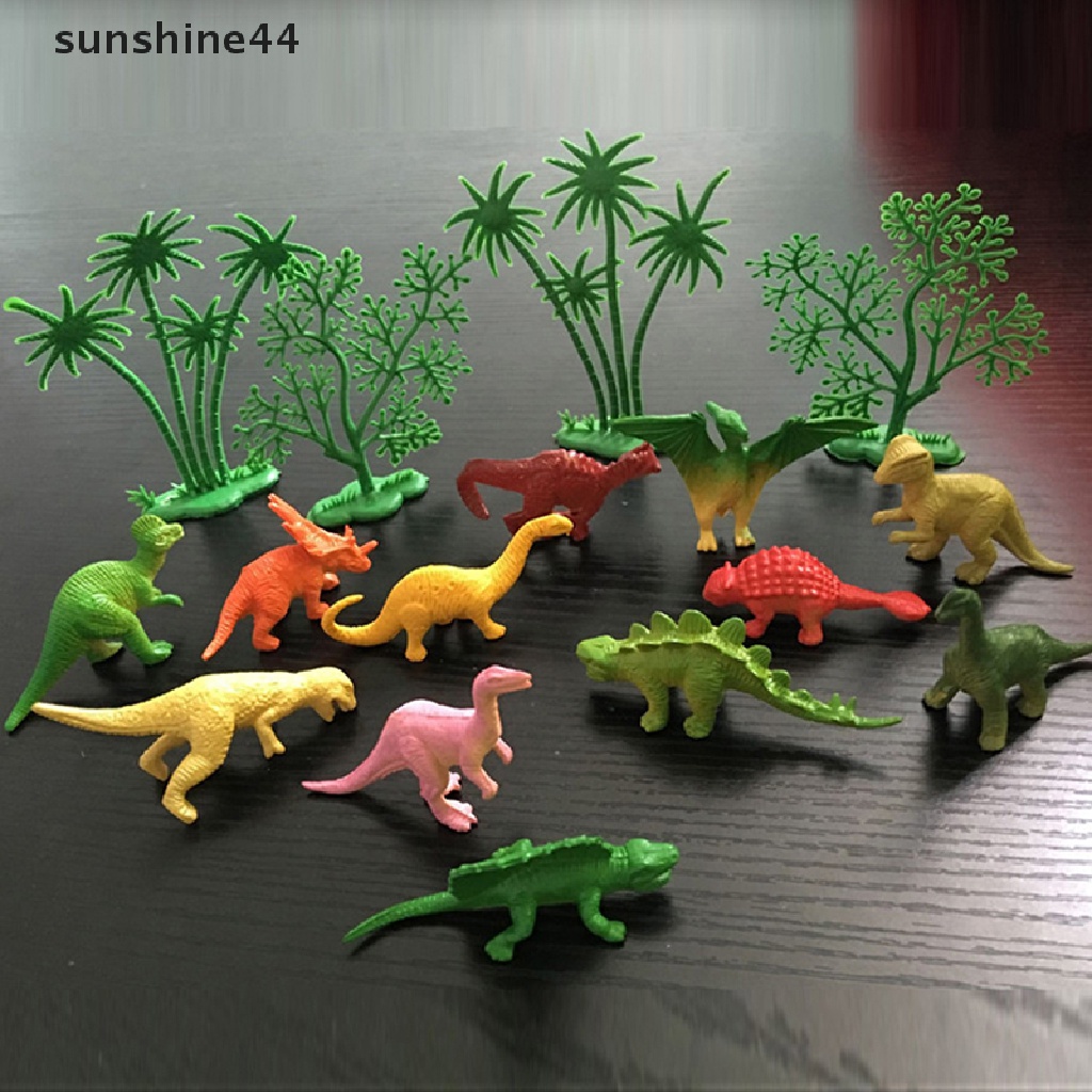 Sunshine 16Pcs/Set Topper Kue Dinosaurus Happy Birthday Jungle Safari Party Dekorasi Kue.