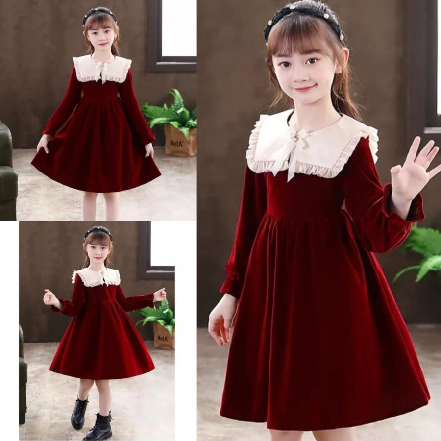 Baju Dress Pesta Anak Perempuan Usia 7 8 9 10 11 12 TH Import Korean Style Modern Murah Trend asa Ki