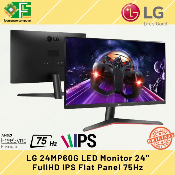 LED Monitor 24 Inch LG 24MP60G FullHD IPS Flat Panel 1ms 75Hz