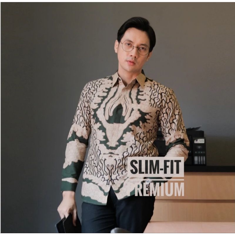 Batik pria kemeja lengan panjang Slimfit premium warna mocca