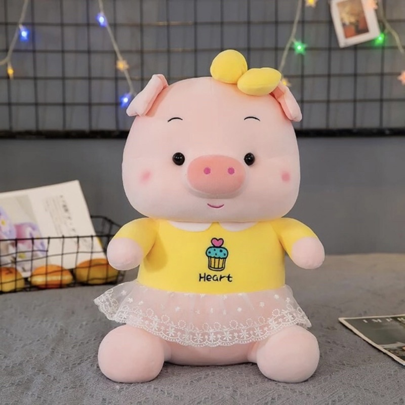 Boneka babi gemoy pake renda ukuran -+45cm bahan halus cocok untuk kado pacar dan hadiah anak || Boneka pig perempuan pake renda