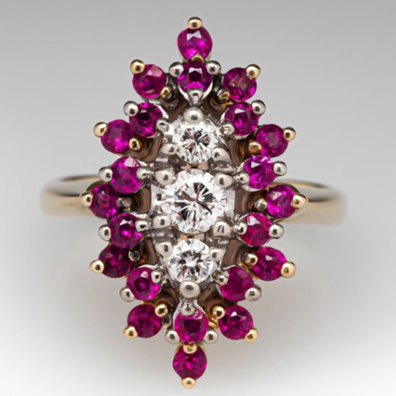 Fashion Zirkon Cincin Vintage Marquise Amethyst Aksesoris Perhiasan Pengantin Pernikahan Pertunangan Ring