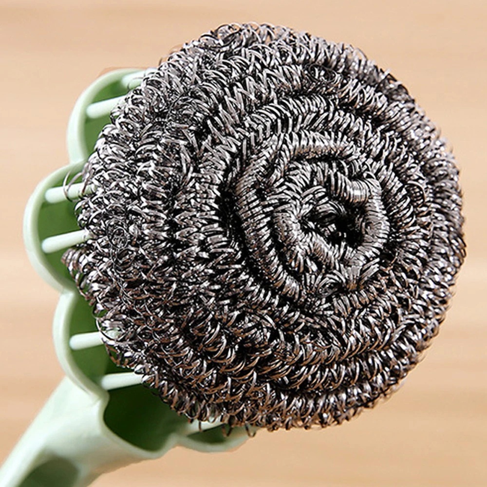Plum Ball Cleaning Brush with Handle/Sikat Kawat Bola Stainless Steel Gagang Panjang Suspensi/Sikat Panci Cuci Piring &amp; Peralatan Makan/Alat Pembersih Dalam Wastafel Dapur