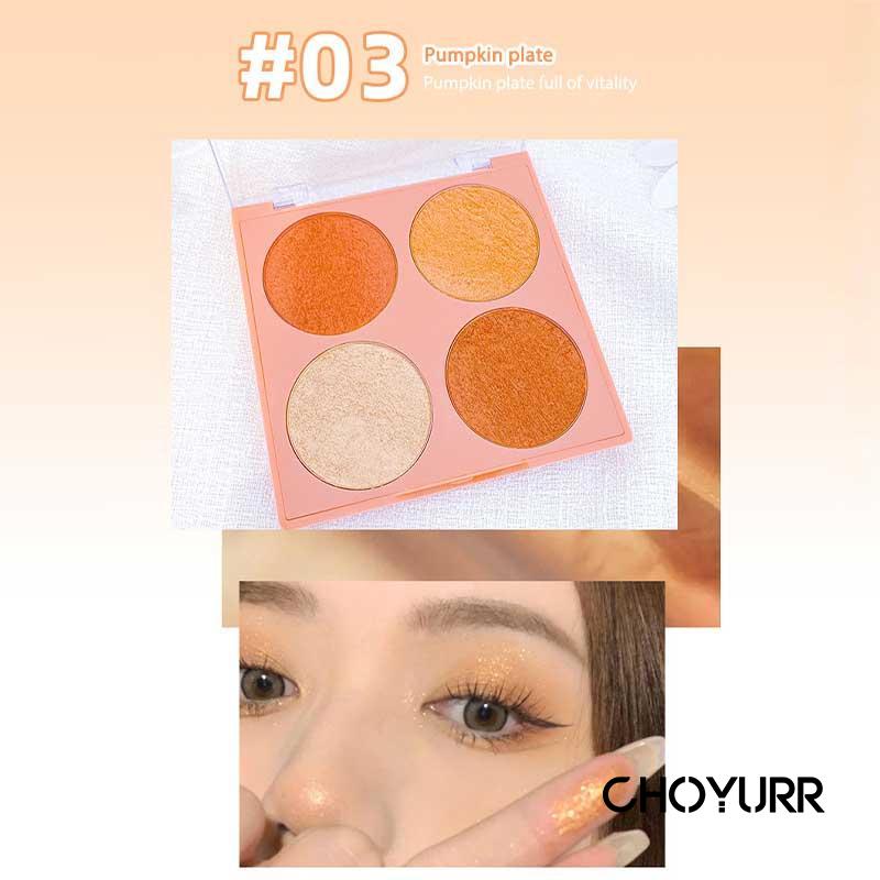 【COD】3IN1 Eyeshadow /Hightlight / Blusher  Palette 4 Warna Matte Gold Glitter Cosmetics Beauty Eye Makeup-CH