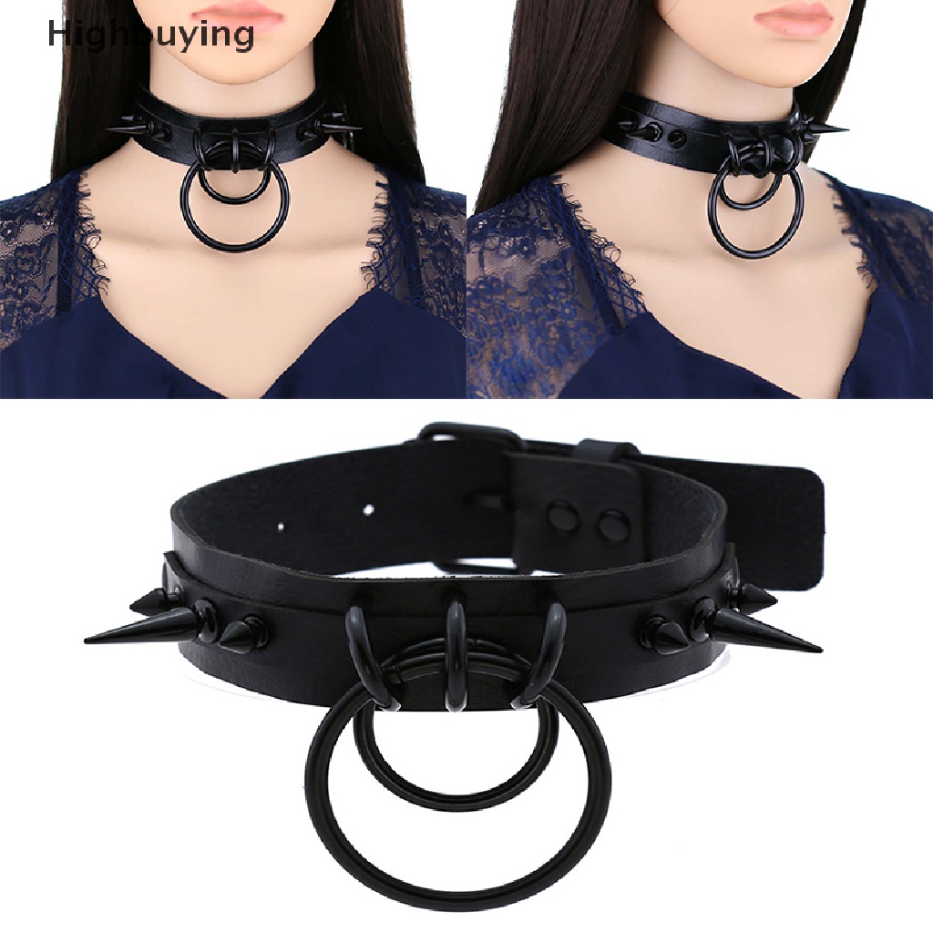 Hbid Gothic Perhiasan Punk Goth Choker Wanita Kerah Unisex Rivet PU Leather Necklace Glory