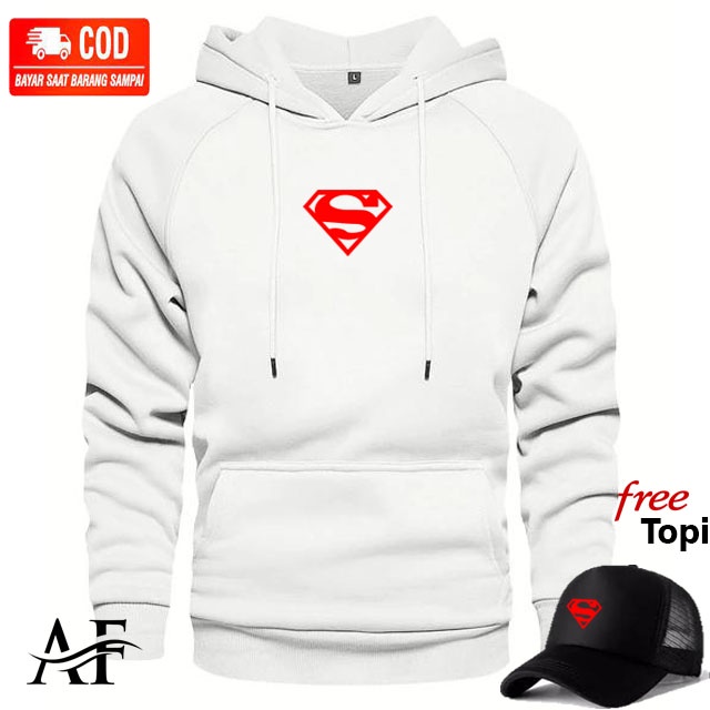 Bonus Topi...Hoodie Distro Premium Terbaru Superman Text Merah / Jaket Distro / Sweater Distro / Hoo