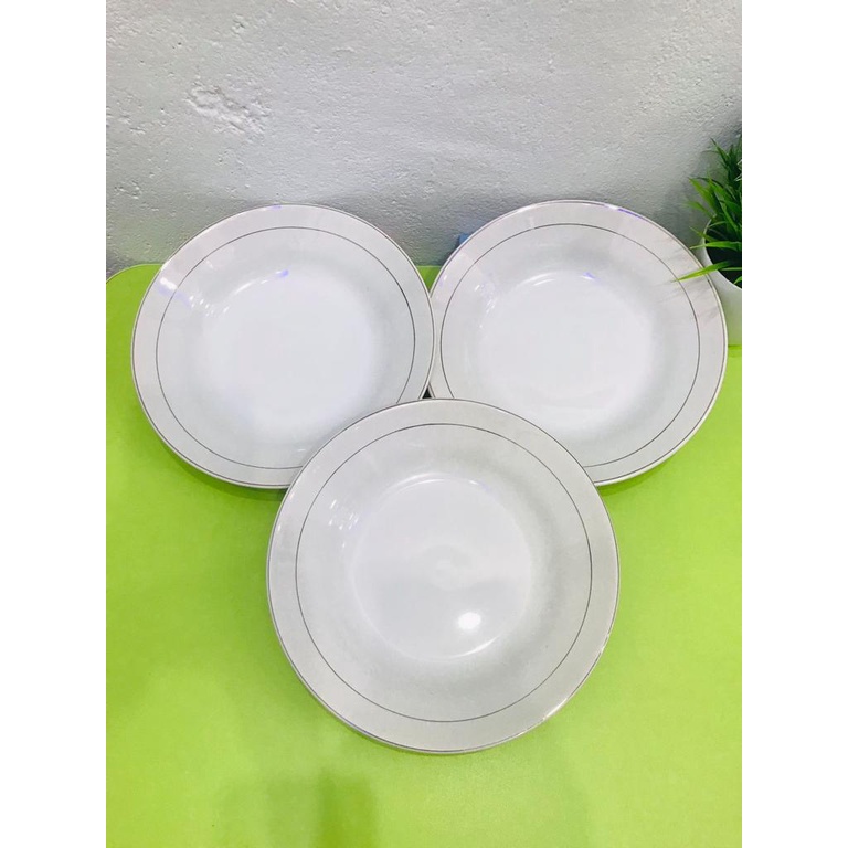 Piring keramik putih 23cm piring keramik putih polos 23cm piring keramik les kuning 23cm ISI 12 PCS