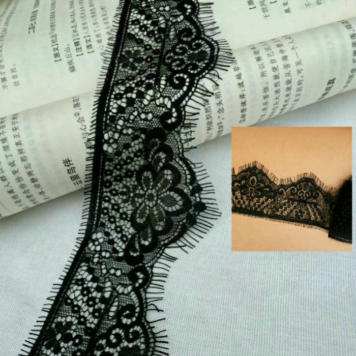 Renda Per Pcs 3 Meter,Renda Paris Warna Hitam Lebar 8Cm