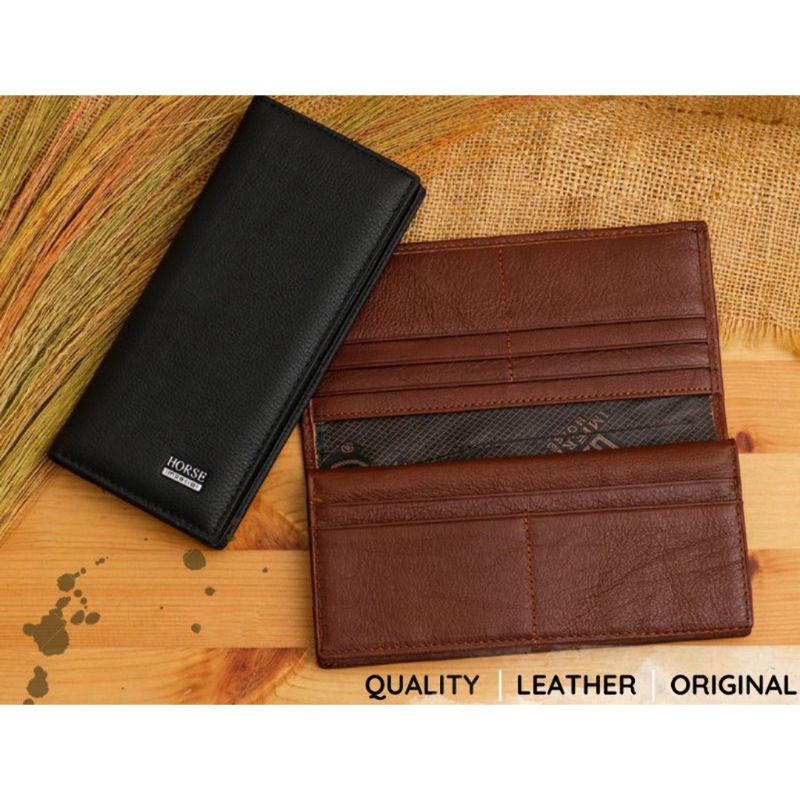 Dompet Pria Panjang Bahan Kulit Asli Slot Kartu Simple Polos