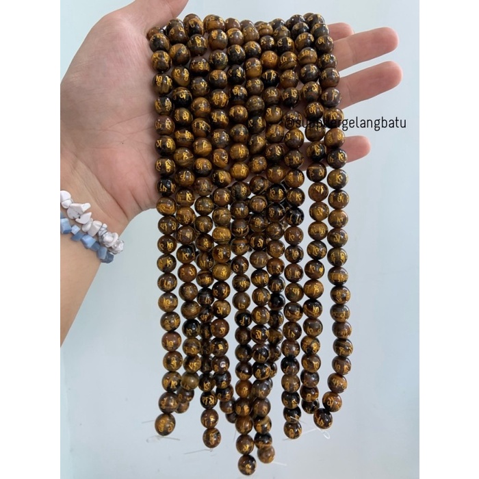 Batu Tibet TIGER EYE COKLAT 10mm Mantra Oak Guru om mani Padme Hum