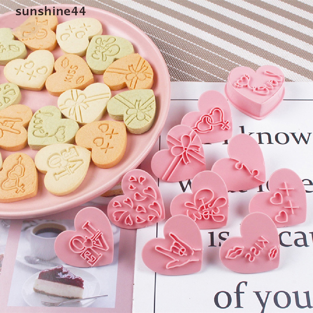 Sunshine 10Pcs/Set Cetakan Biskuit Valene Day Love Bentuk Hati Cookie Molds Baking.