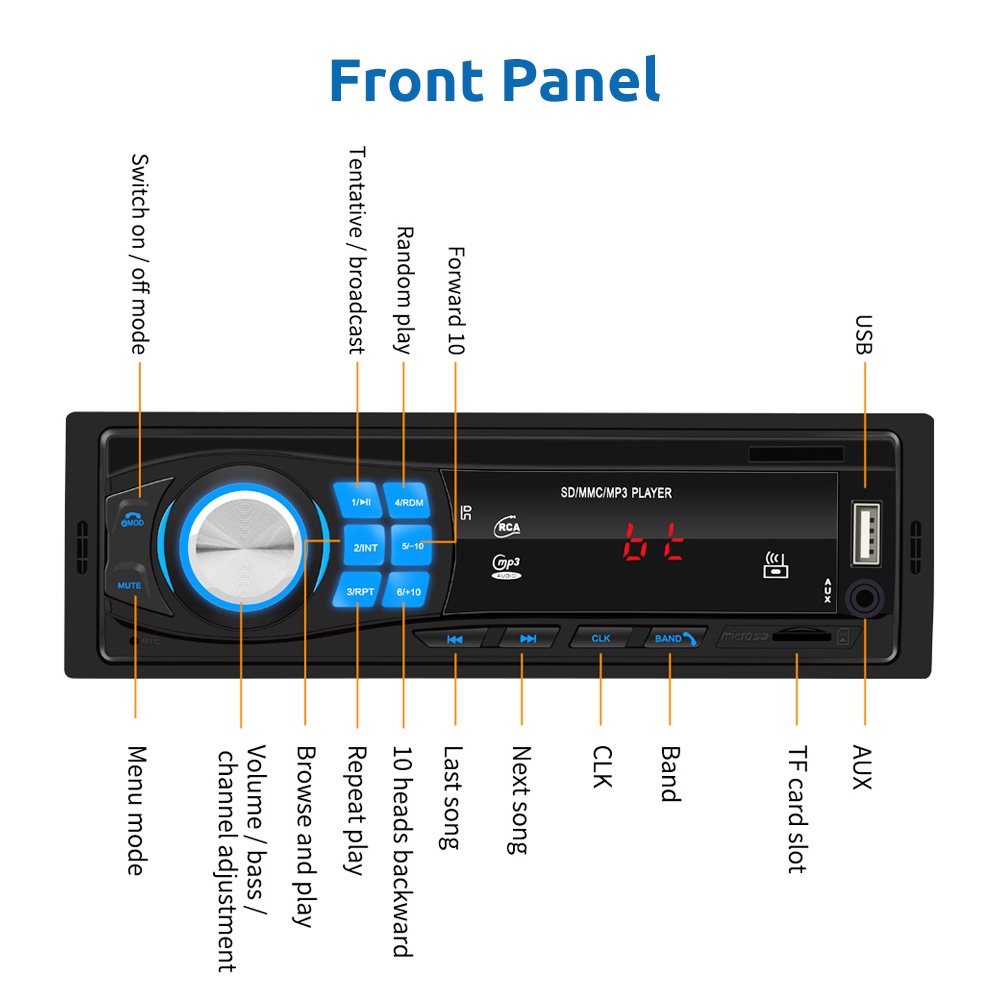 ESSGOO Single 1 Din Car Stereo Radio Bluetooth MP3 Car Player FM Receiver USB/TF/AUX Radio