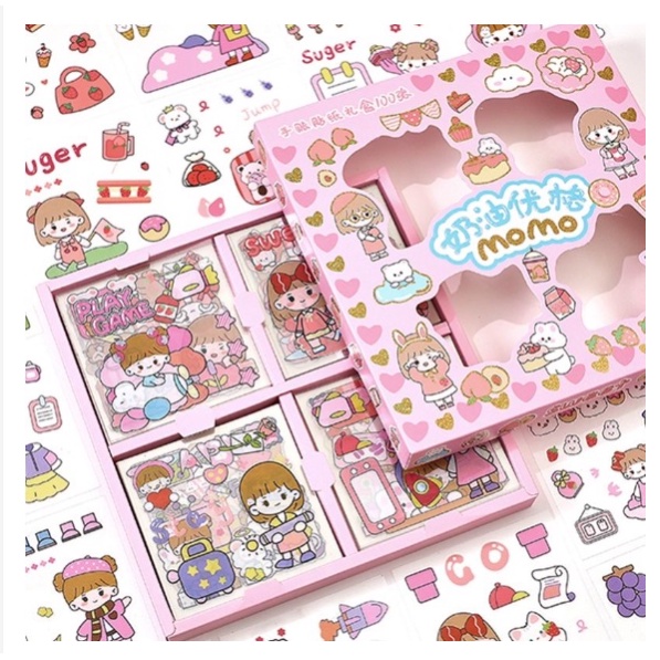STICKER MOMO WATERPROOF ISI 100 LEMBAR PER BOX-PINK BOX BESAR 100PC