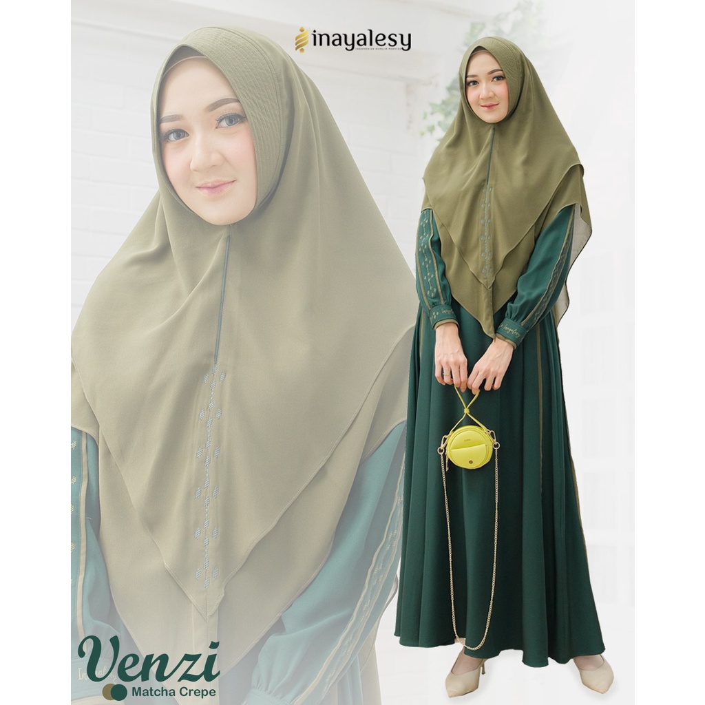 VENZI SET KHIMAR MATCHA CREPE ORIGINAL BY INAYALESY BAJU BUSANA MUSLIM WANITA PAKAIAN LEBARAN RAMADH