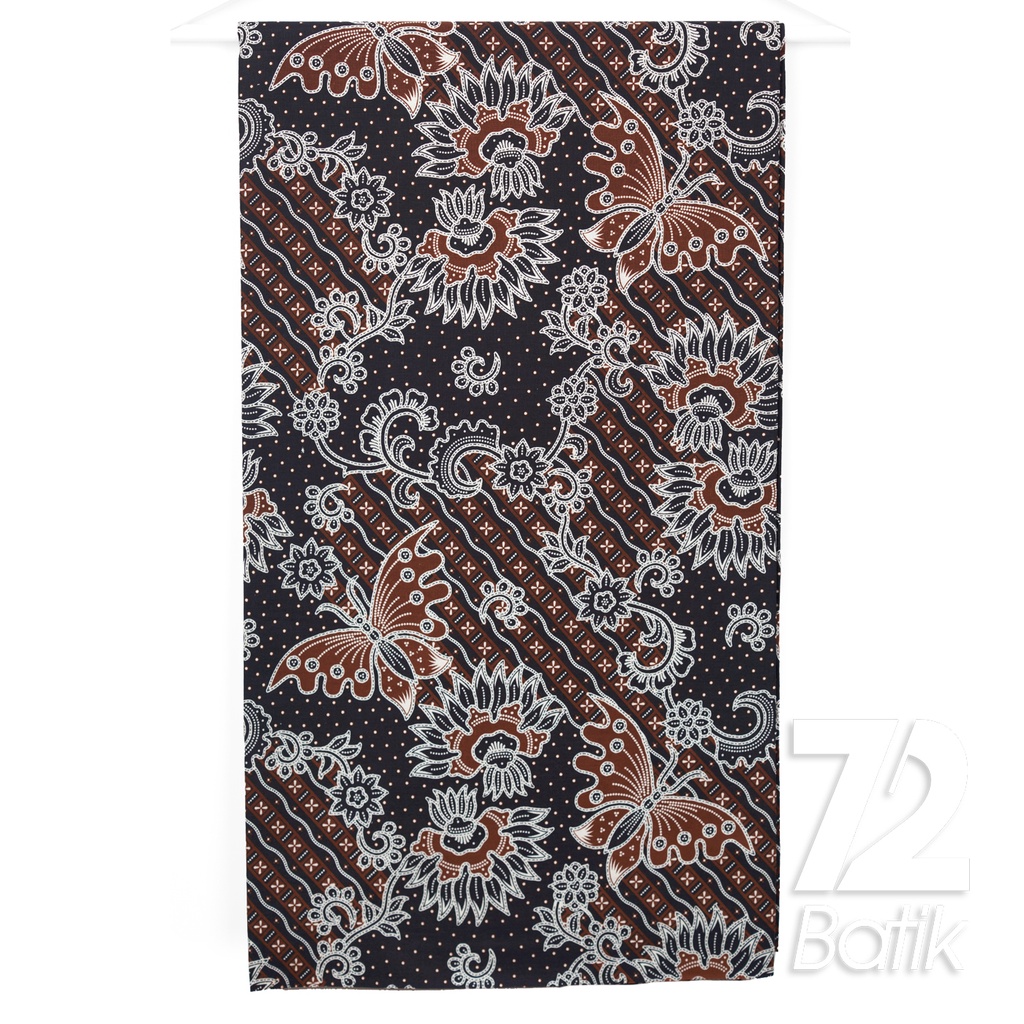 KAIN BATIK PREMIUM Bahan Katun Motif Kupu Warna Hitam Coklat Putih 723115 Cap 72IL Jarik Jarit Samping Kebat Panjang Batik Katun Modern Premium Bahan Seragam Batik Pernikahan Kantor Keluarga Murah Kamen Jadi Batik Bali Lembaran