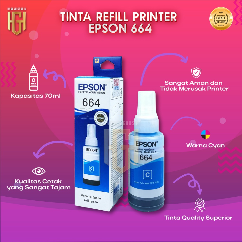 1 SET 4 PCS Tinta Epson 664 Premium Tinta Printer L100 L110 L111 L120 L130 L132 L200 L210 L211 L220 L222 L300 L301 L310 L350 L351 L353 L355 L356 L358 L360 L810 L850 L1300 L1800