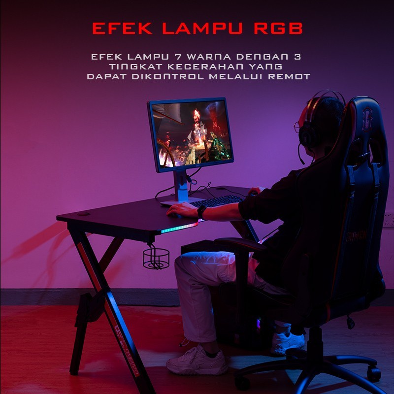 Gamen Gaming Battle Desk Gaming Table RGB Black Meja Komputer