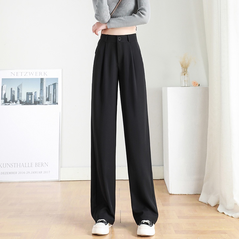 Hitam/Putih/Coklat Highwaist Straight Loose  Kasual Celana Setelan Wanita Korean