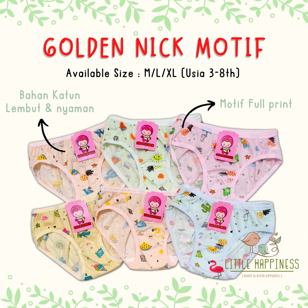 3 PCS GOLDEN NICK Celana Dalam Anak Katun Halus Polos dan Motif