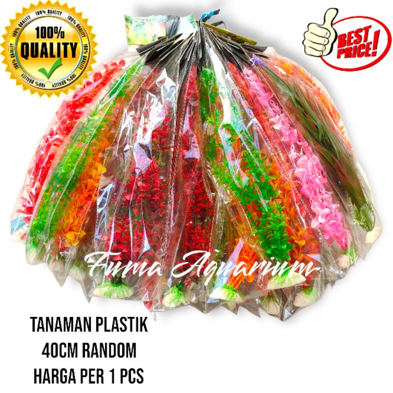 Tanaman Bunga Plastik Hiasan Dekorasi Aquarium Aquascape 40cm Random