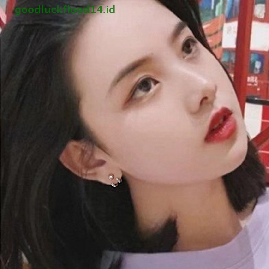 [GOOGFOUR] 1pasang Klasik Vintage Mini Stud Earrings Mode Baru Sederhana Double-line Cahaya Manik Belakang Gantung Anting-Anting Telinga Stud Telinga Tulang Stud Pesta Perhiasan Hadiah [TOP]