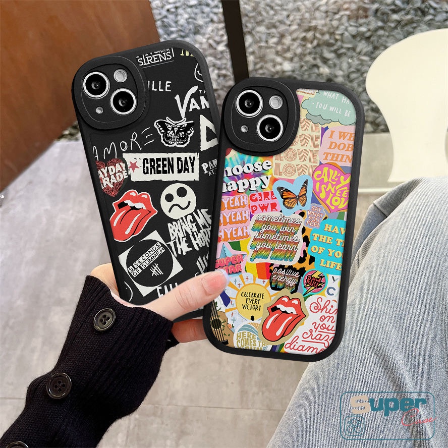 IPHONE Casing Kompatibel Untuk Iphone11 14 13 12 Pro Max7 8 6 6s 14 Plus XR X XS MAX SE 2020 Ins Fashion Trendy Merek Stiker Label Kupu-Kupu Huruf Soft TPU Case