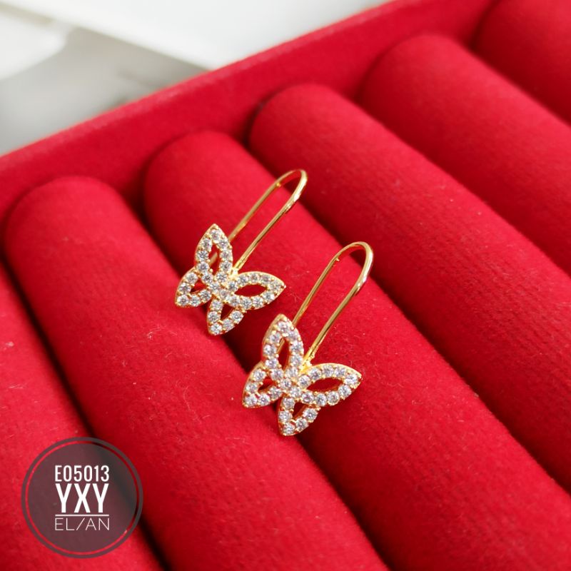 Anting Yaxiya Kupu zircon mewah gold E05013