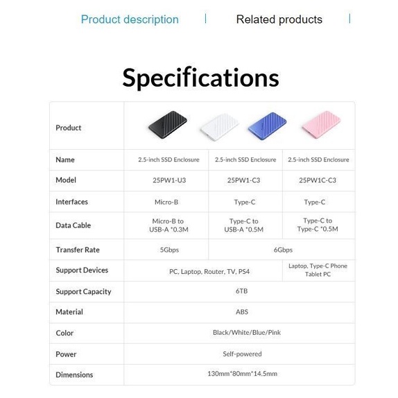 ORICO 25PW1-U3 2.5 inch USB 3.0 Hard Drive Enclosure