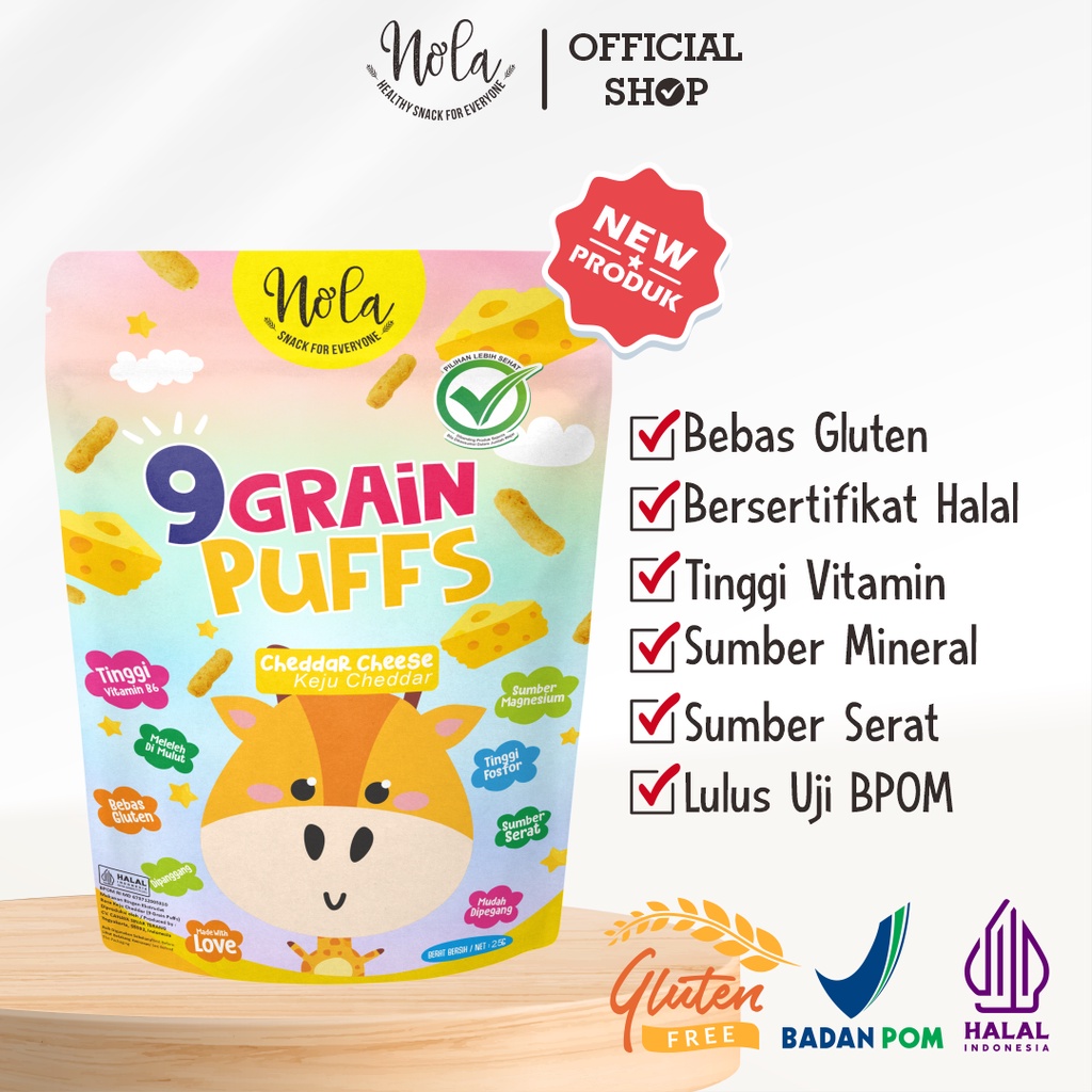 

Nola 9 Grain Puffs Cheddar Cheese (Rasa Keju Cheddar) 25 Gram